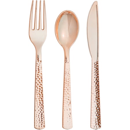 Sensations Rose Gold Hammered Assorted Cutlery, Metallic, 288PK 339402